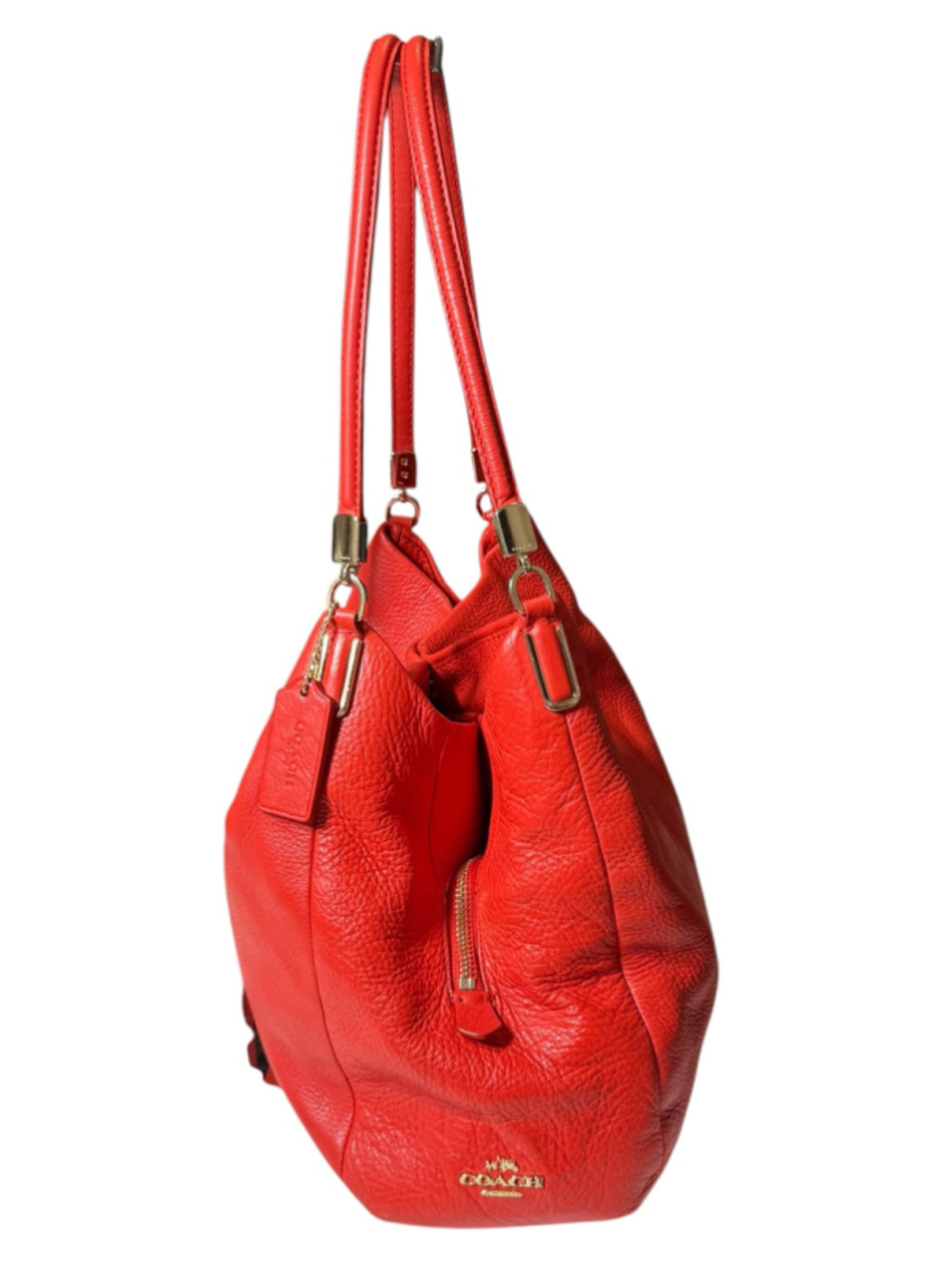 Women's Madison Coach Red Pebbled Leather Hobo - Picture 4 of 9